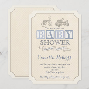 Convites Convites, azul & Taupe do chá do carro do pedal d