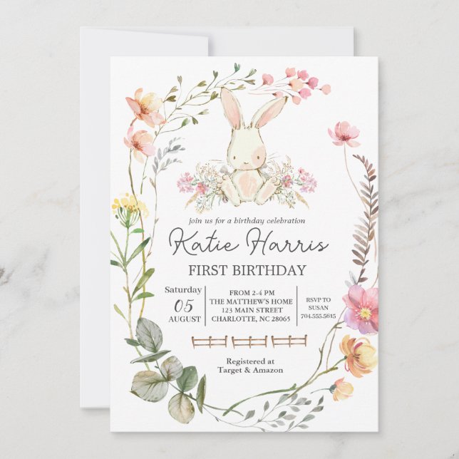 Convites Convocação de aniversário de Bunny, um coelhinho (Frente)