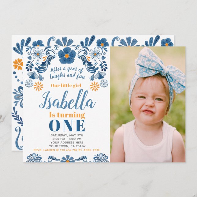 Convites Convocação de aniversário para Fiesta com sua foto (Frente/Verso)