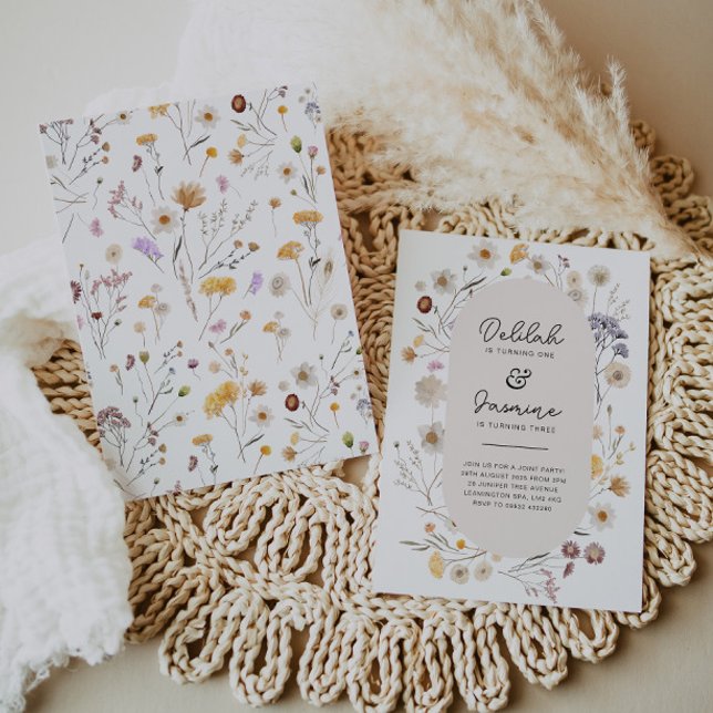 Convites Convocação de Aniversário para Wildflower Back (Criador carregado)