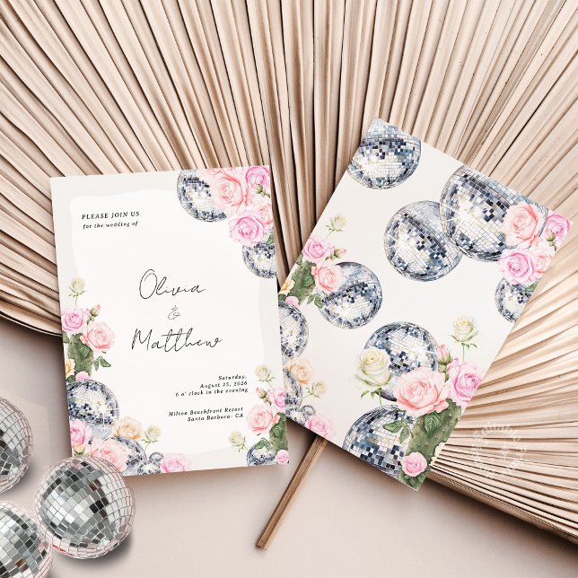 Convites Convocação de Casamento de Bola Disco Floral (Disco Ball Wedding Invitation Floral)