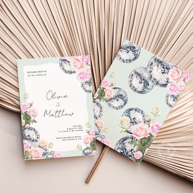 Convites Convocação de Casamento de Bola Disco Verde Floral ( )