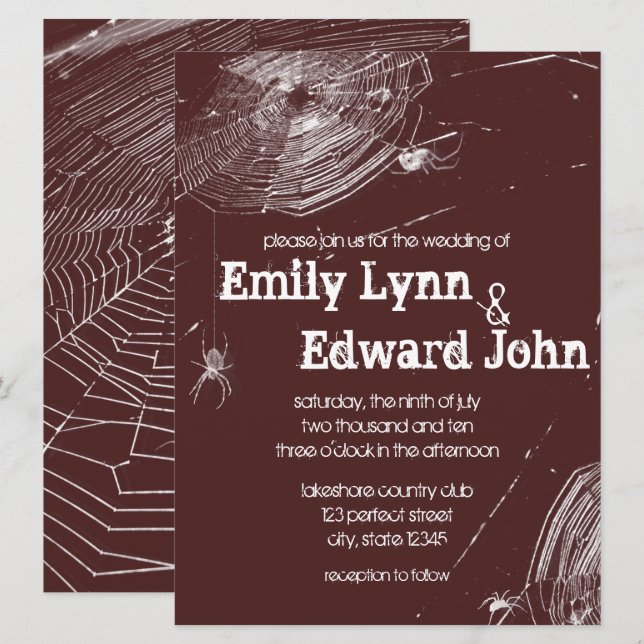 Convites Convocação de Casamento de Cobwebs e Aranhas Branc (Frente/Verso)