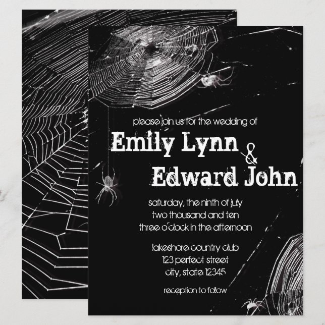 Convites Convocação de Casamento de Cobwebs e Aranhas Branc (Frente/Verso)