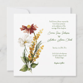 Convites Convocação de Casamento de Florais de Aquarela Nee