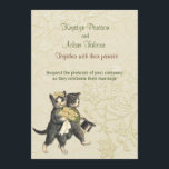 Convites Convocação de Casamento de Marfim de Posh Cats ver<br><div class="desc">Adorável convite de casamento tema damasco floral personalizável. O doce gato de noiva vintage segura um buquê de casamento de rosa branca e o gato do Groom fica ao seu lado com seu chapéu preto. Fundo do damasco floral de marfim. Personalize a frente e o verso deste convite com seus...</div>
