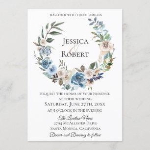 Convites Convocação de Casamento de Wreath Floral Azul Dust
