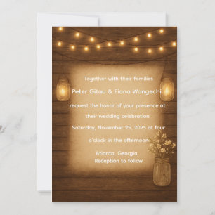 Convites Convocação de Casamento Rustic Mason Jar String Li