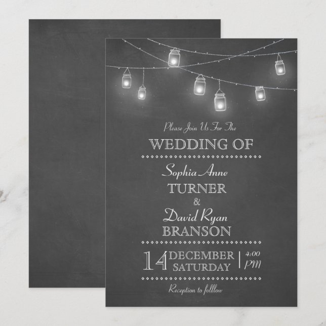 Convites Convocação de Casamento Rustic Mason Jar String Li (Frente/Verso)