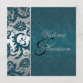 Convites Convocação de Casamento Silver e Teal Damask II