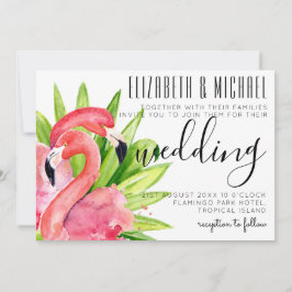 Convites Convocação de Casamento Tropical Flamingos Moderna