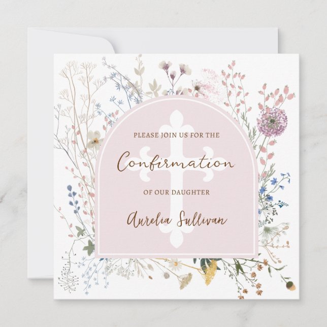 Convites Convocação de Confirmação de Arch de Flores Selvag (Frente)