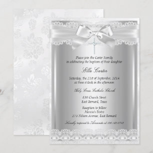 Convites Convocação de Lace & Cross Baptism/Christening