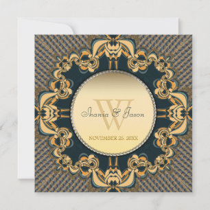 Convites Convocação Dourada para Casamento com Teal de Lace