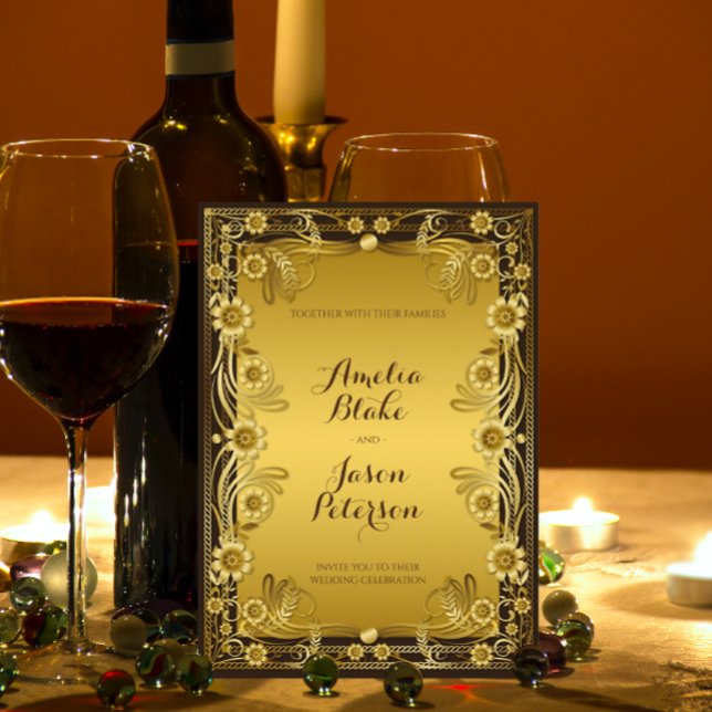 Convites Convocação Dourada para Casamento de Quadro Regal  (Criador carregado)