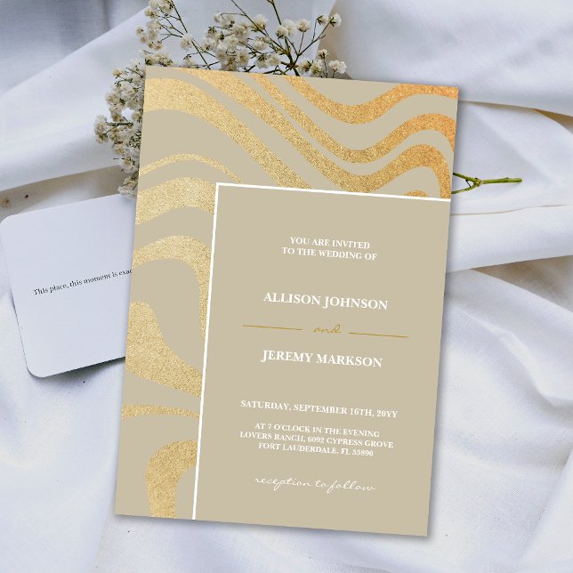 Convites Convocação Dourada para Casamento Moderno Elegante (Elegant Modern Champagne Gold Wedding Invitation)