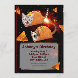 Convites Convocação Engraçada para Gatos de Taco no Espaço