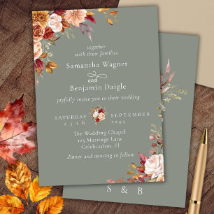Convites Convocação Floral de Casamento Elegante Sage Green