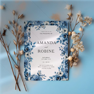 Convites Convocação Floral de Dusty Blue Bold
