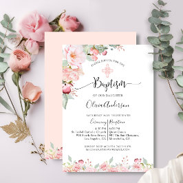 Convites Convocação Floral Elegante Baptism Mint e Peach