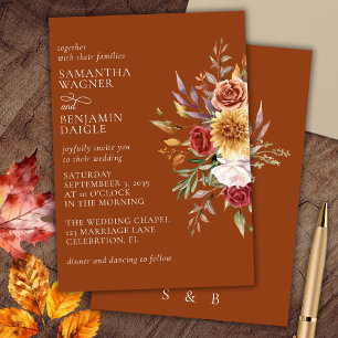 Convites Convocação Floral para Casamento Terracotta