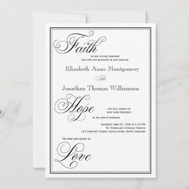 Convites Convocação Formal Faith Hope Para O Casamento (Frente)