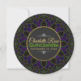 Convites Convocação Neon Mandala Groovy Quinceañera Round