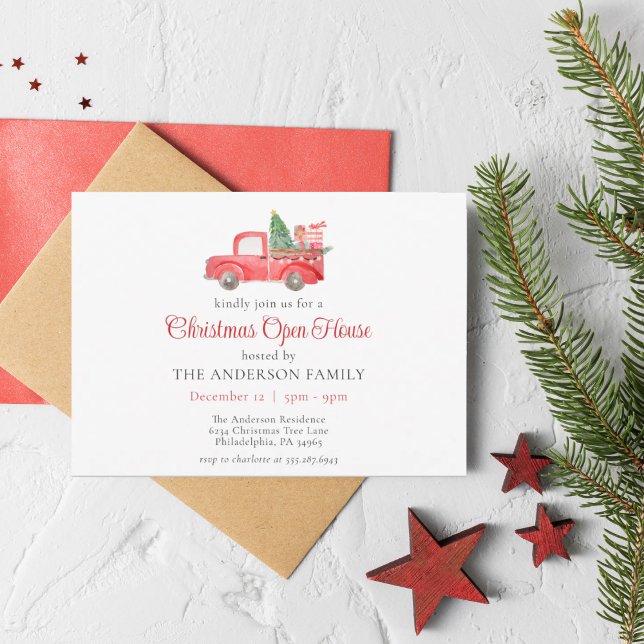 Convites Convocação para Casa Aberta de Natal Rustic Red Tr (Criador carregado)