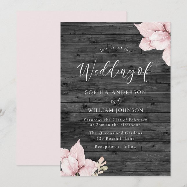 Convites Convocação para Casamento de Flores Rustic Wood Bl (Frente/Verso)