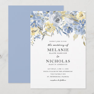 Convites Convocação para Casamento de Solto Floral Dusty Bl