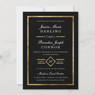 Convites Convocação para Casamento Dourado e Preto em Deco
