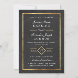 Convites Convocação para Casamento Dourado e Preto em Deco 