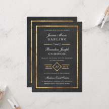 Convocação para Casamento Dourado e Preto em Deco
