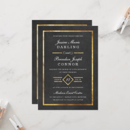 Convites Convocação para Casamento Dourado e Preto em Deco