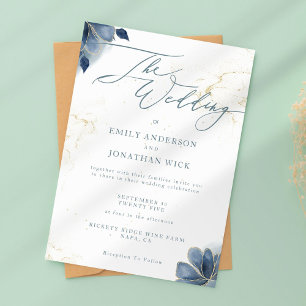 Convites Convocação para Casamento Dourado Floral Dusty Blu