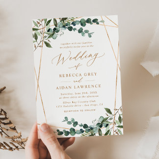 Convites Convocação para Casamento Dourado Rustic Eucalyptu