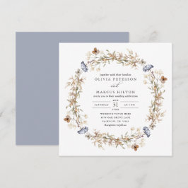 Convites Convocação para Casamento Dusty Blue Boho Wildflow
