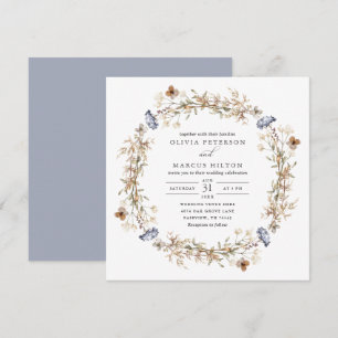 Convites Convocação para Casamento Dusty Blue Boho Wildflow