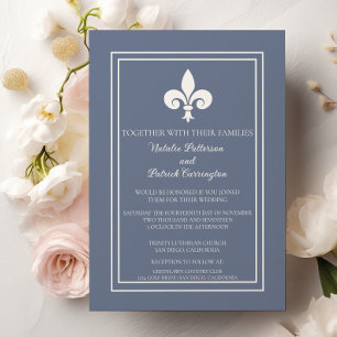Convites Convocação para Casamento Dusty Blue Fleur de Lis