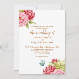 Convites Convocação para Casamento Elegante de Peonies Hydr