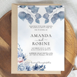 Convites Convocação para Casamento Eucalyptus Floral Azul D