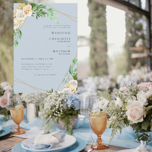 Convites Convocação para Casamento Floral de Creme Azul Dus