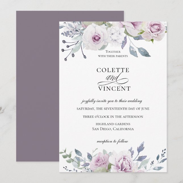 Convites Convocação para Casamento Floral do Jardim Dusty (Frente/Verso)