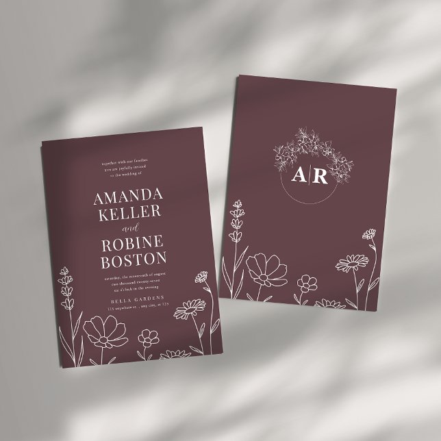 Convites Convocação para Casamento Floral Moderno de Dusty  (Criador carregado)