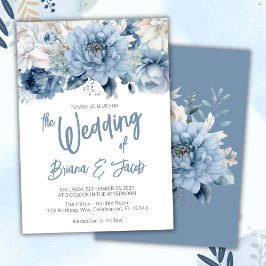 Convites Convocação para Casamento Floral Moderno Dusty Blu