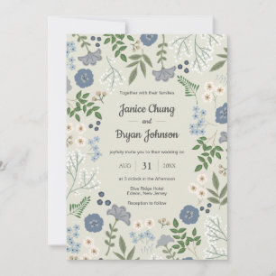 Convites Convocação para Casamento Floral Moderno Dusty Blu