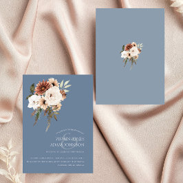 Convites Convocação para Casamento Floral Rustic Dusty Blue