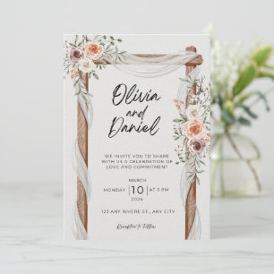Convites Convocação para Casamento Floral Rustic Neutral Bo