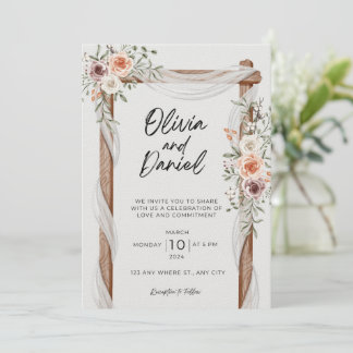 Convites Convocação para Casamento Floral Rustic Neutral Bo