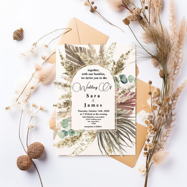 Convites Convocação para Casamento Floral Rustic Neutral Bo (Criador carregado)